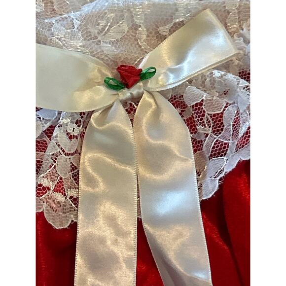 Piccolo Vintage Dress 18 Mos Red Velvet Lace Collar USA Bow Christmas Holiday - Picture 4 of 8